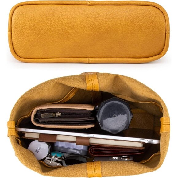 Women Yellow Imported Vegan Leather Ultra Soft Foldable Shoulder Slouchy Bag - Picture 5 of 7